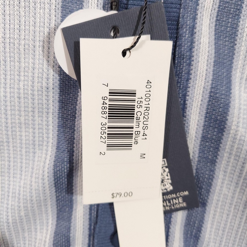 Report Collection Shirt Mens Medium Blue Striped Knit Button Front Sweater - Picture 4 of 14